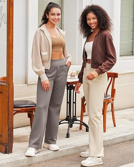Yoga Pants Women Wide Leg Pants with Pockets High Waist Stretch Dress Casual Sweatpants Petite/Regular/Tall